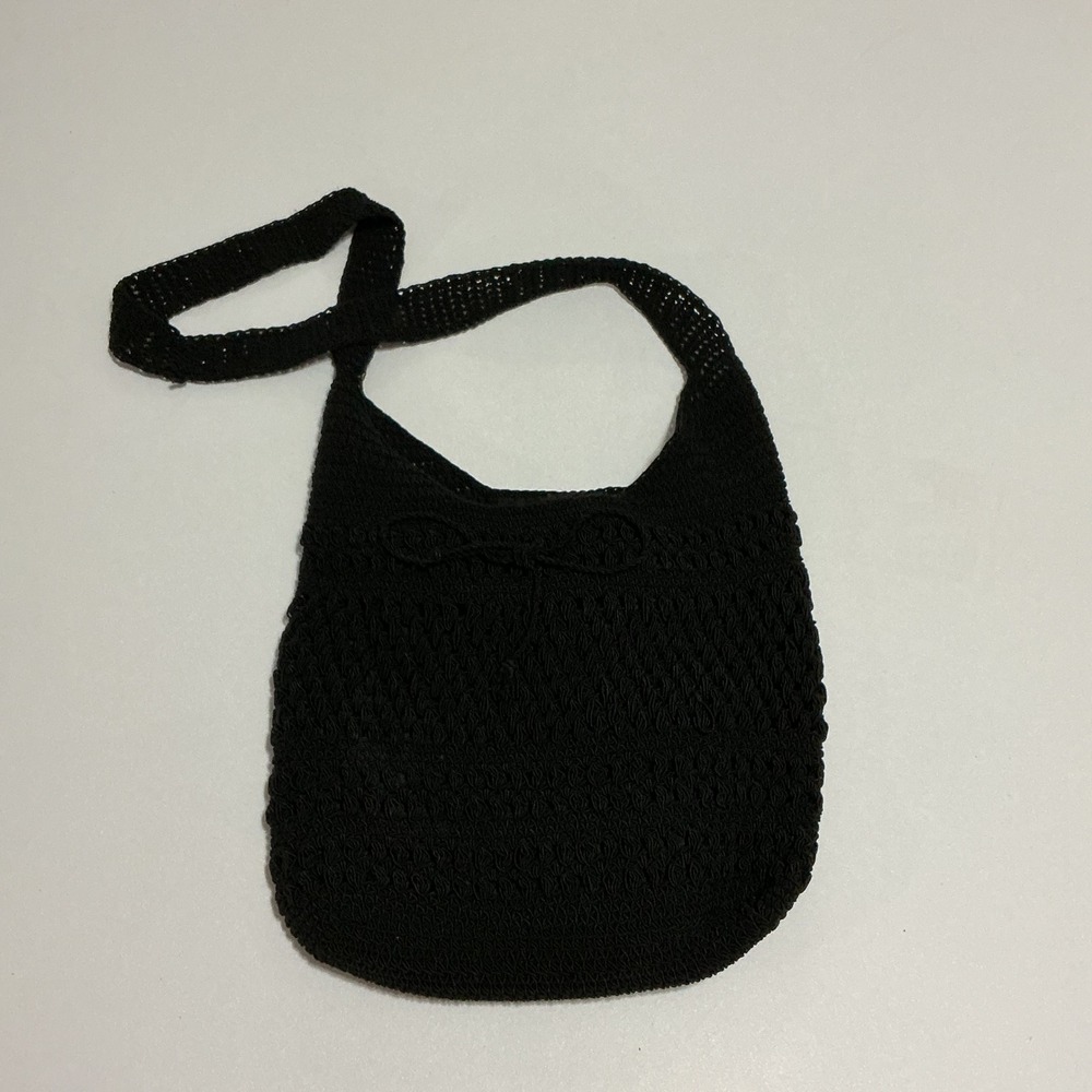 Vintage Chateau Black Crochet Knit Hobo Bag Purse Handbag Woven Shoulder Bag